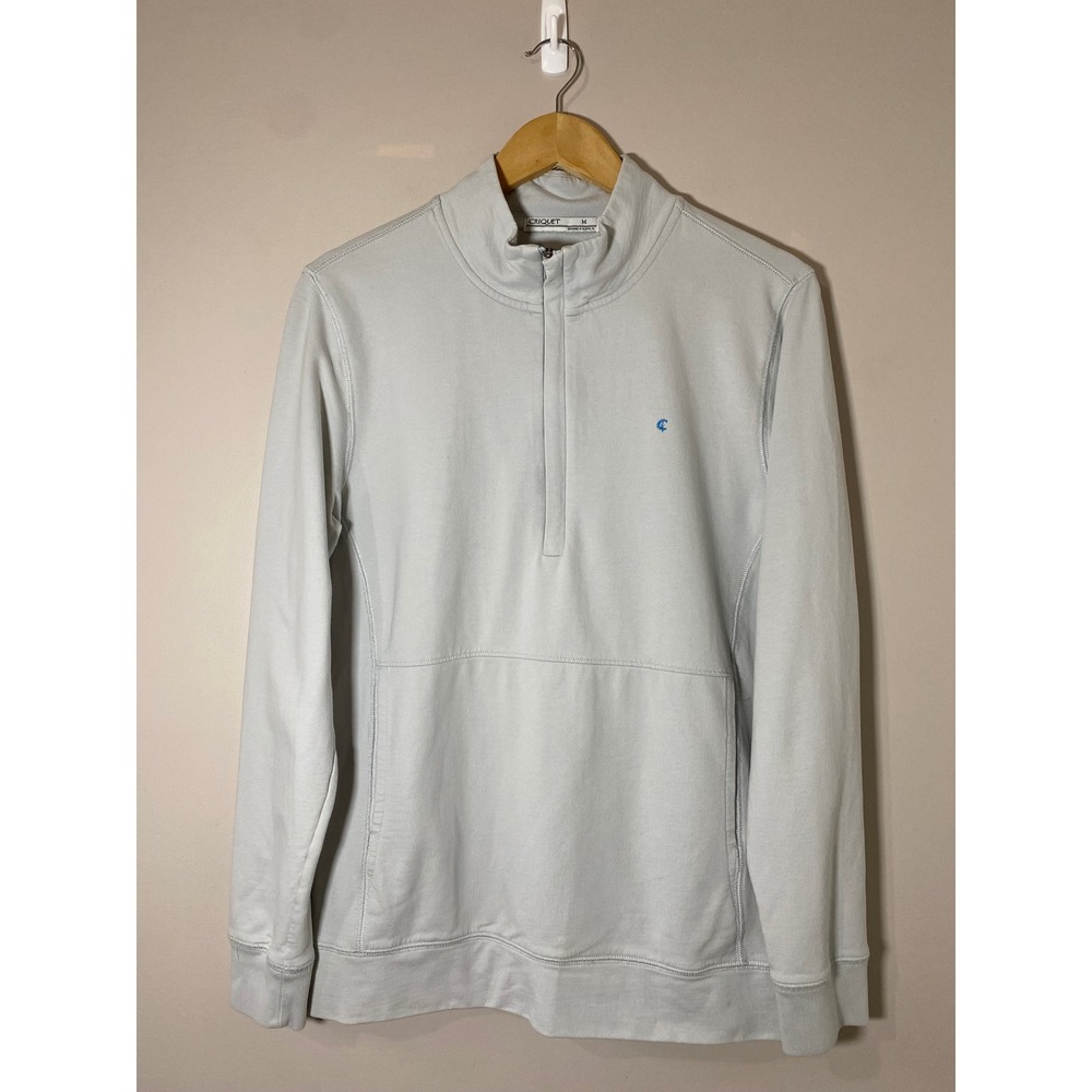 Criquet Mens Quarter Zip Pullover Light Grey French Terry Sweatshirt Size M